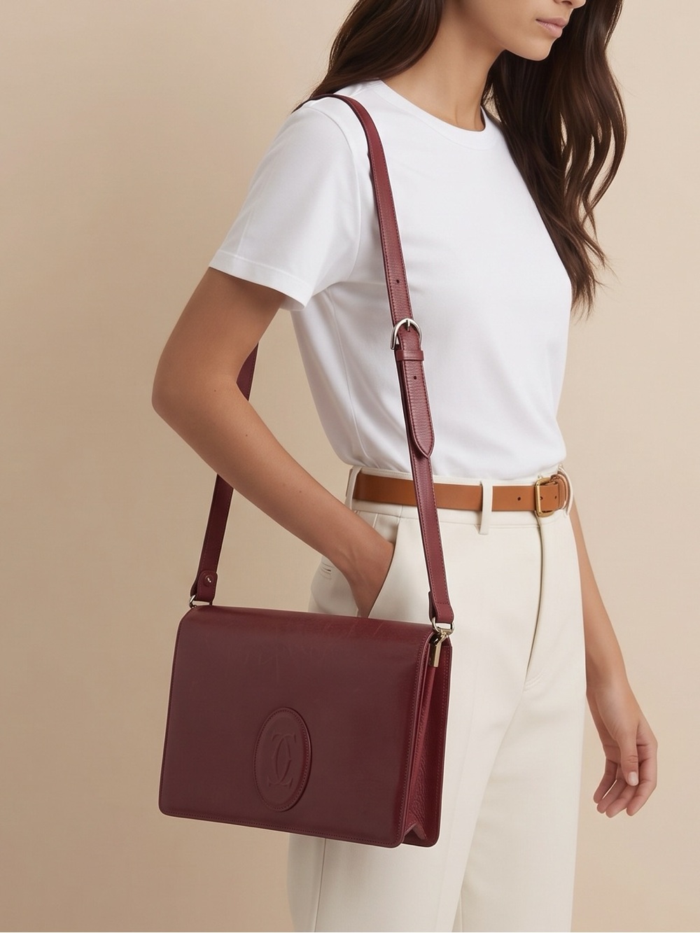 Vintage Cartier Must de Cartier Burgundy Leather Shoulder Bag